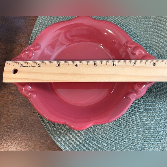 Haeger USA Red Pottery Handled Oval Bowl #223 Scroll Design on Handles 8.25x6.25 - Picture 3 of 4